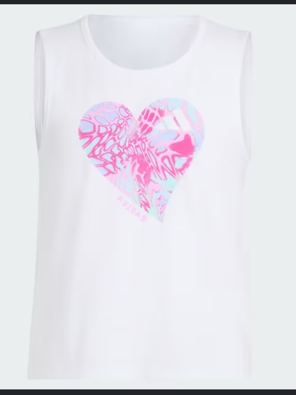 100% Cotton adidas White Tank with Pink and Light Blue Heart Graphic